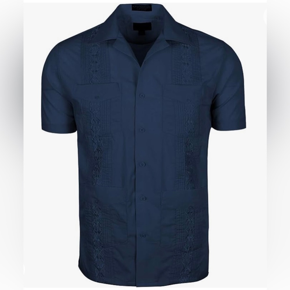 NWT - Men's Short Sleeve Guayabera Shirt - Navy